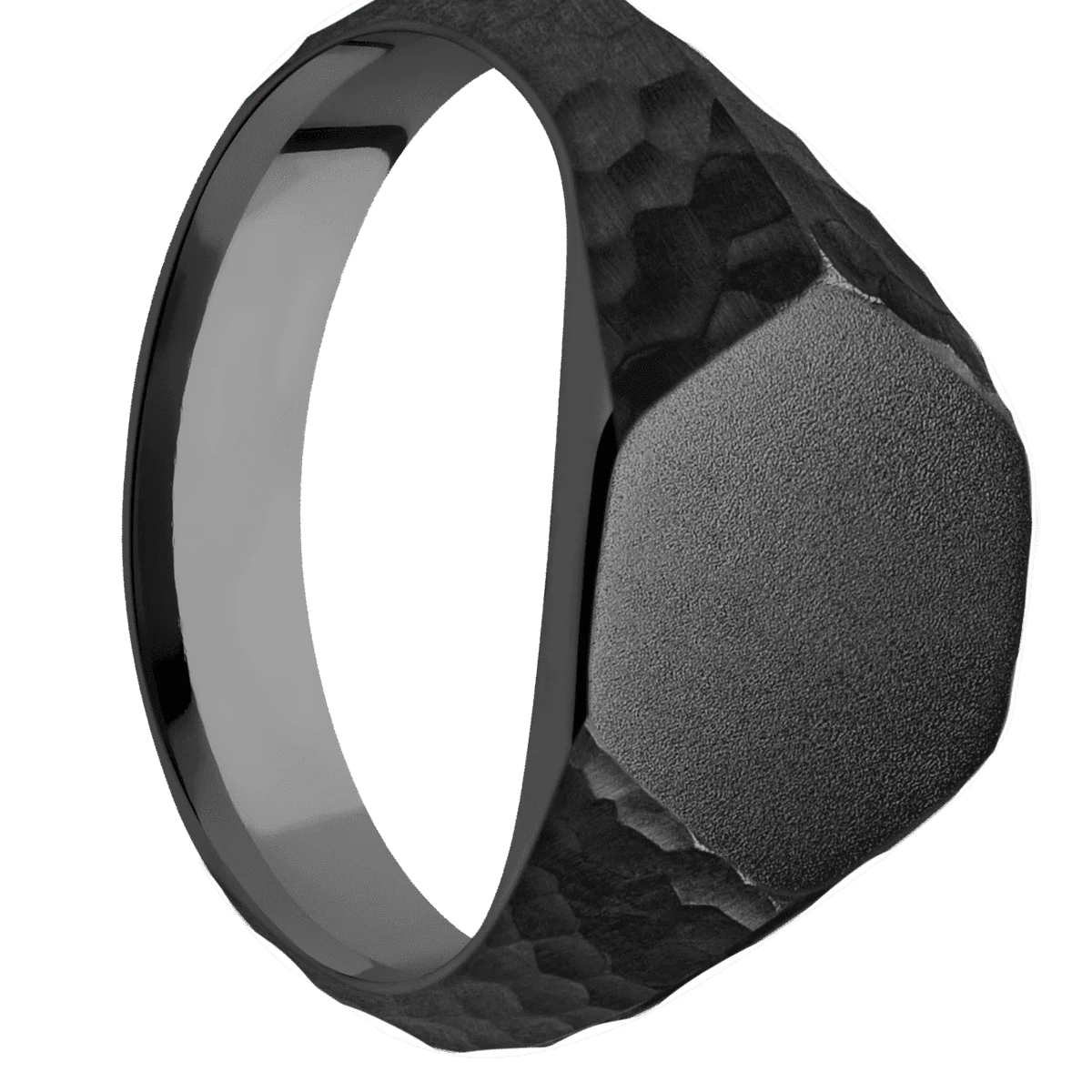 Medium Hexagon signet ring (13.9x12mm) in Zirconium, with a Wide style band.