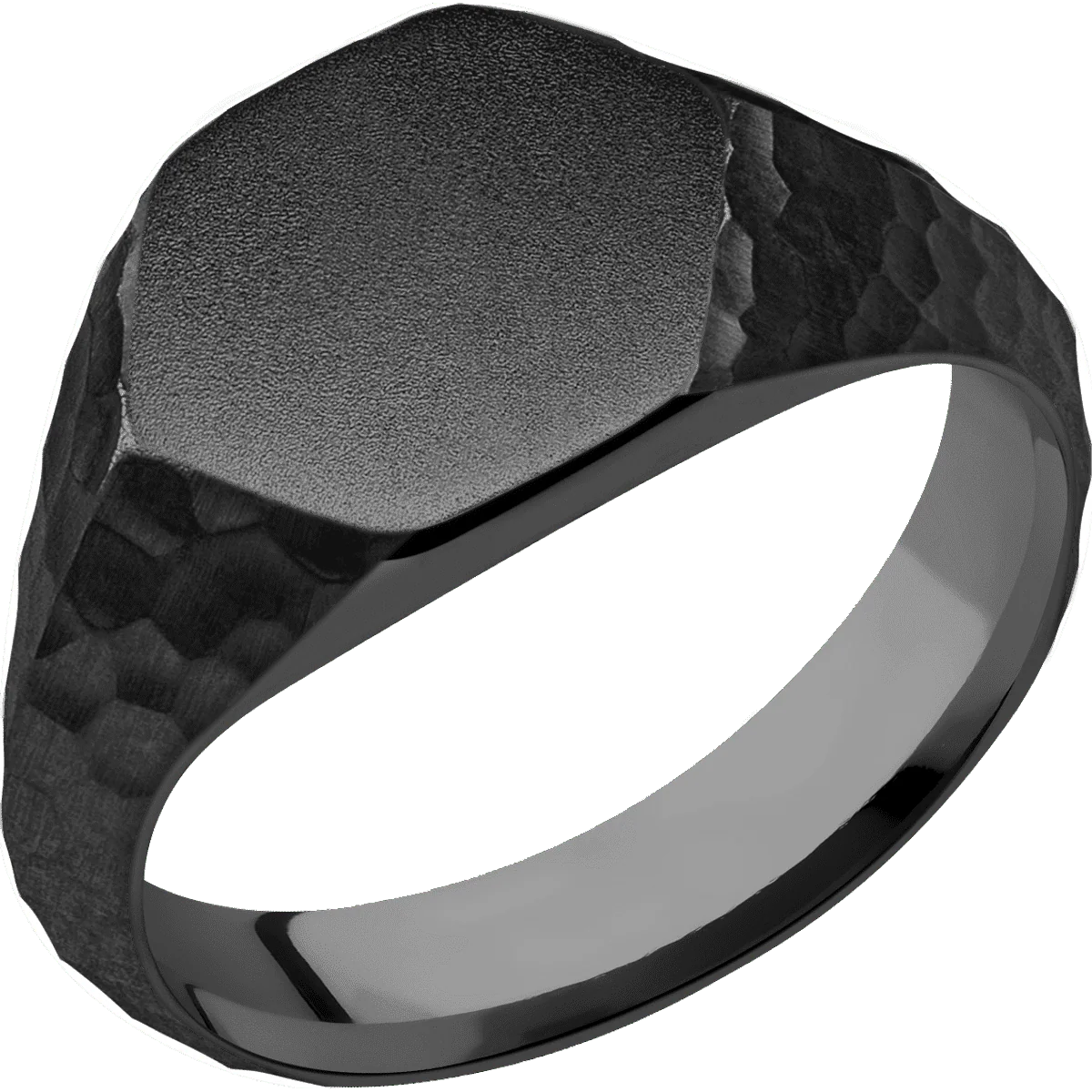Medium Hexagon signet ring (13.9x12mm) in Zirconium, with a Wide style band. - Image 2