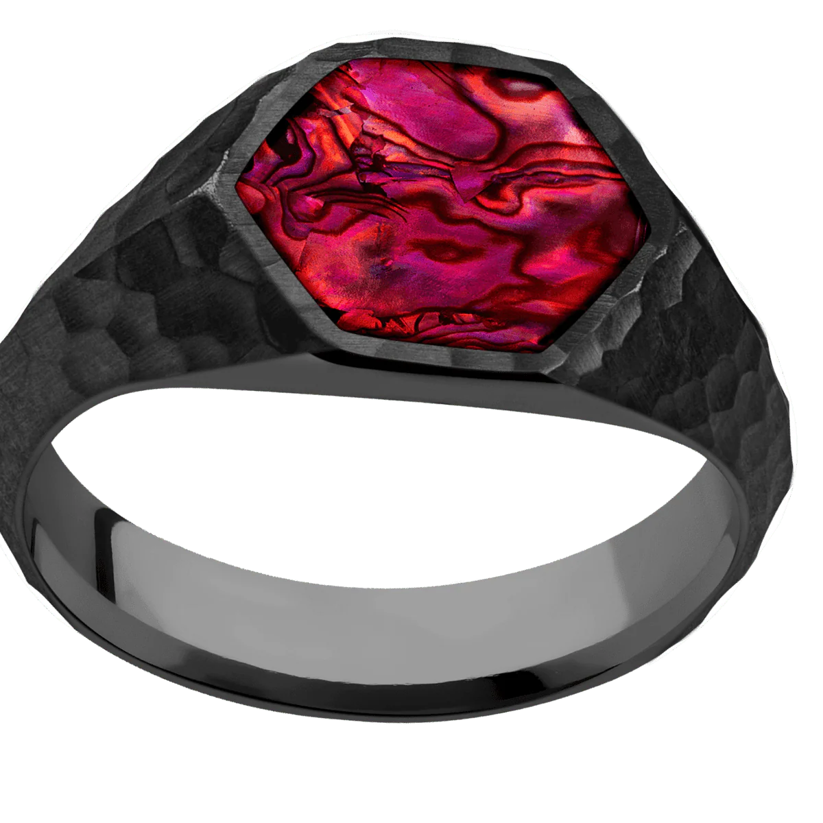 Medium Hexagon signet ring (13.9x12mm) in Zirconium, with a Wide style band, a Fuchsia Abalone inlay. - Image 3