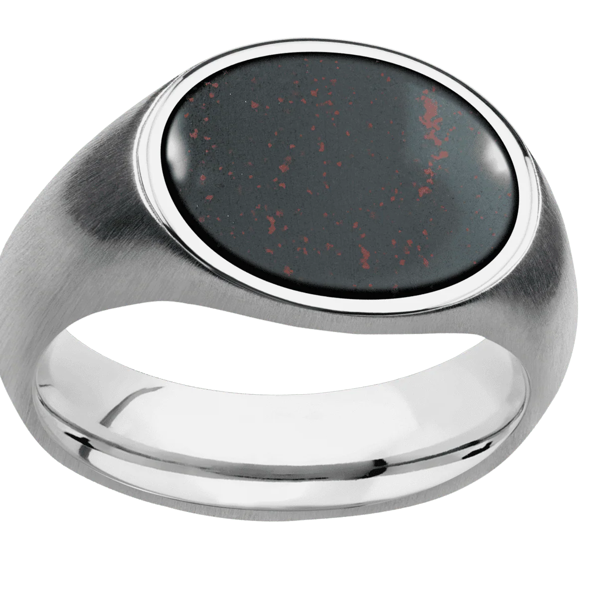 Medium Horizontal Oval signet ring (16x13mm) in 10K White Gold, with a Wide style band, a Blood Stone inlay. - Image 3