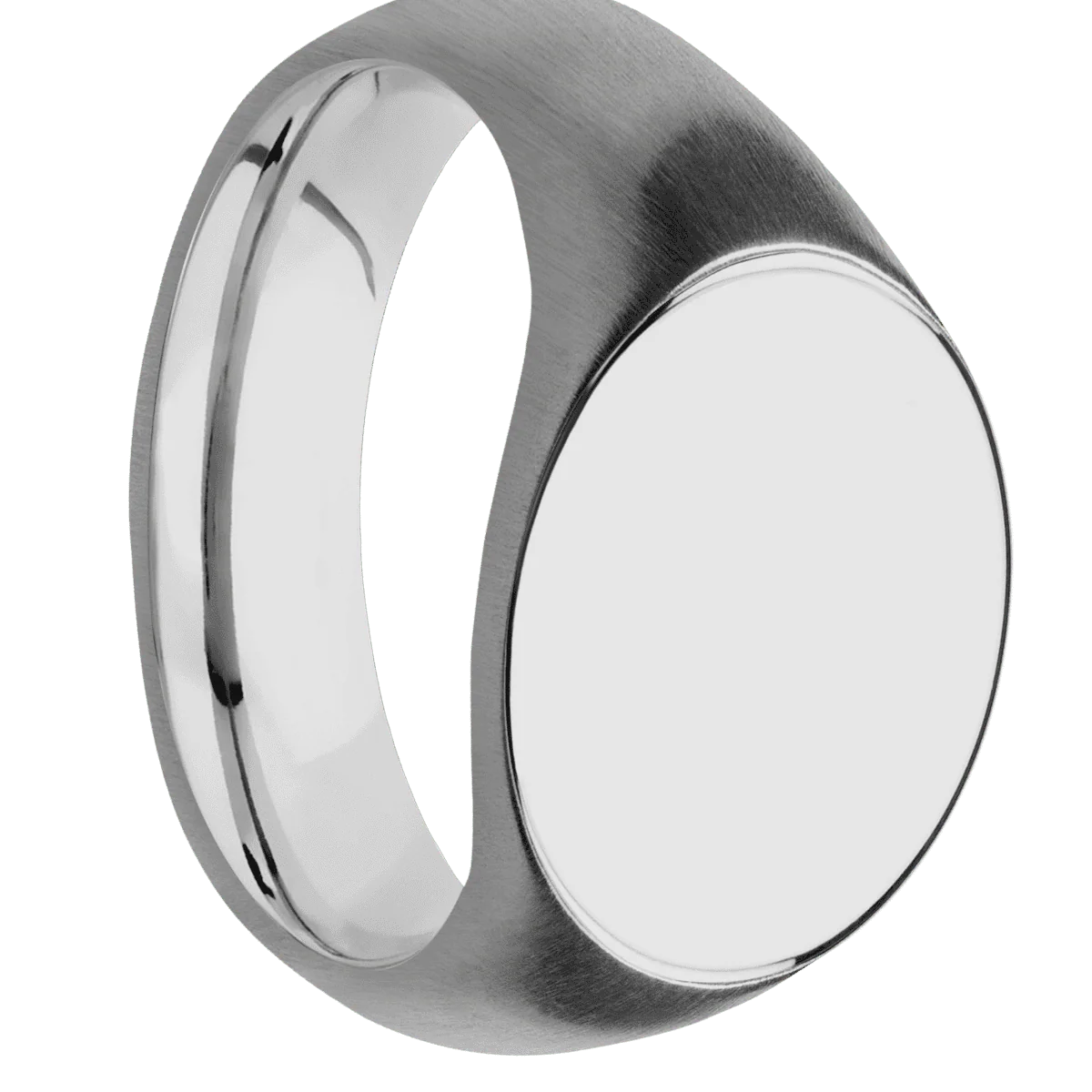 Medium Horizontal Oval signet ring (16x13mm) in Titanium, with a Wide style band.