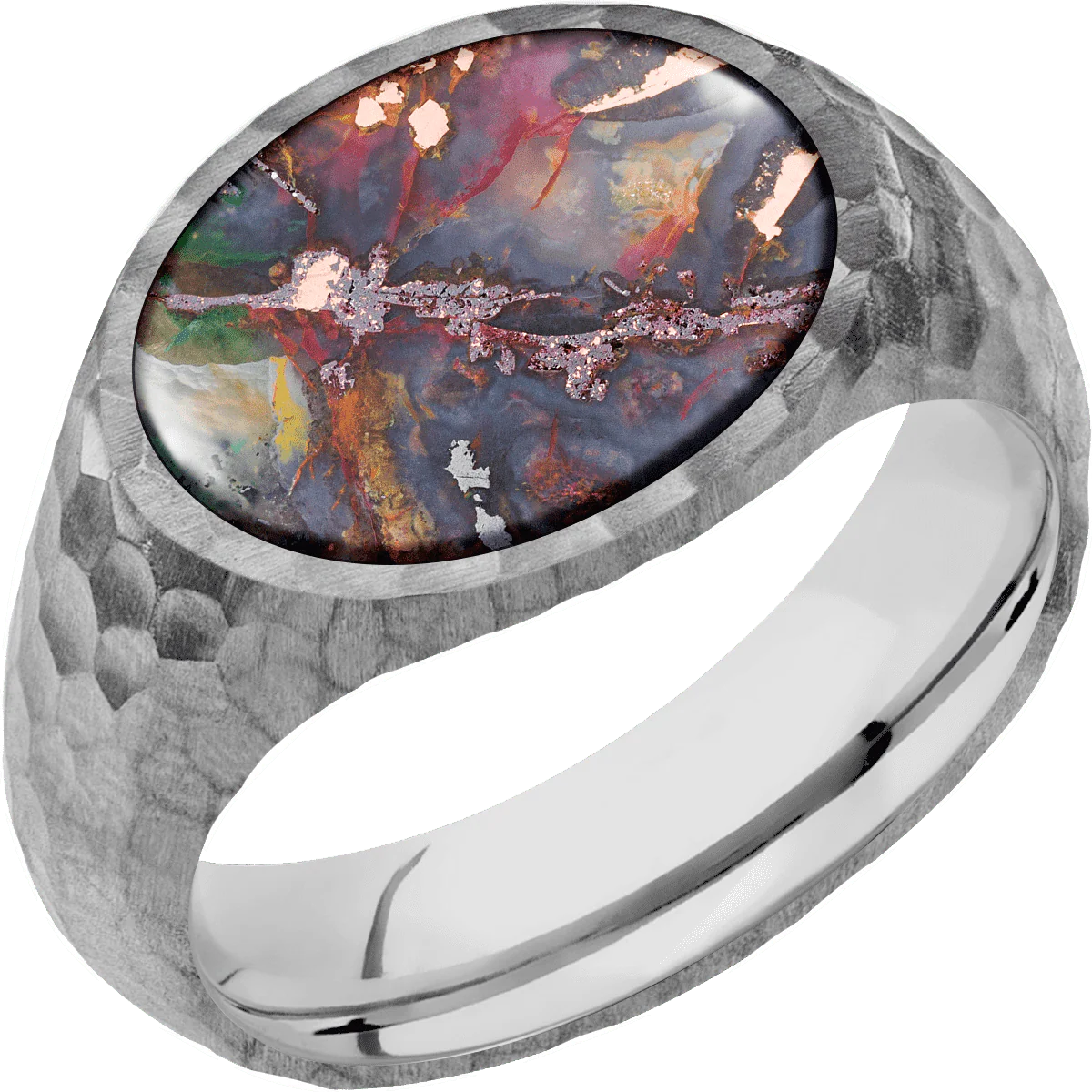 Medium Horizontal Oval signet ring (16x13mm) in Titanium, with a Wide style band, a Chrysocopper inlay. - Image 2