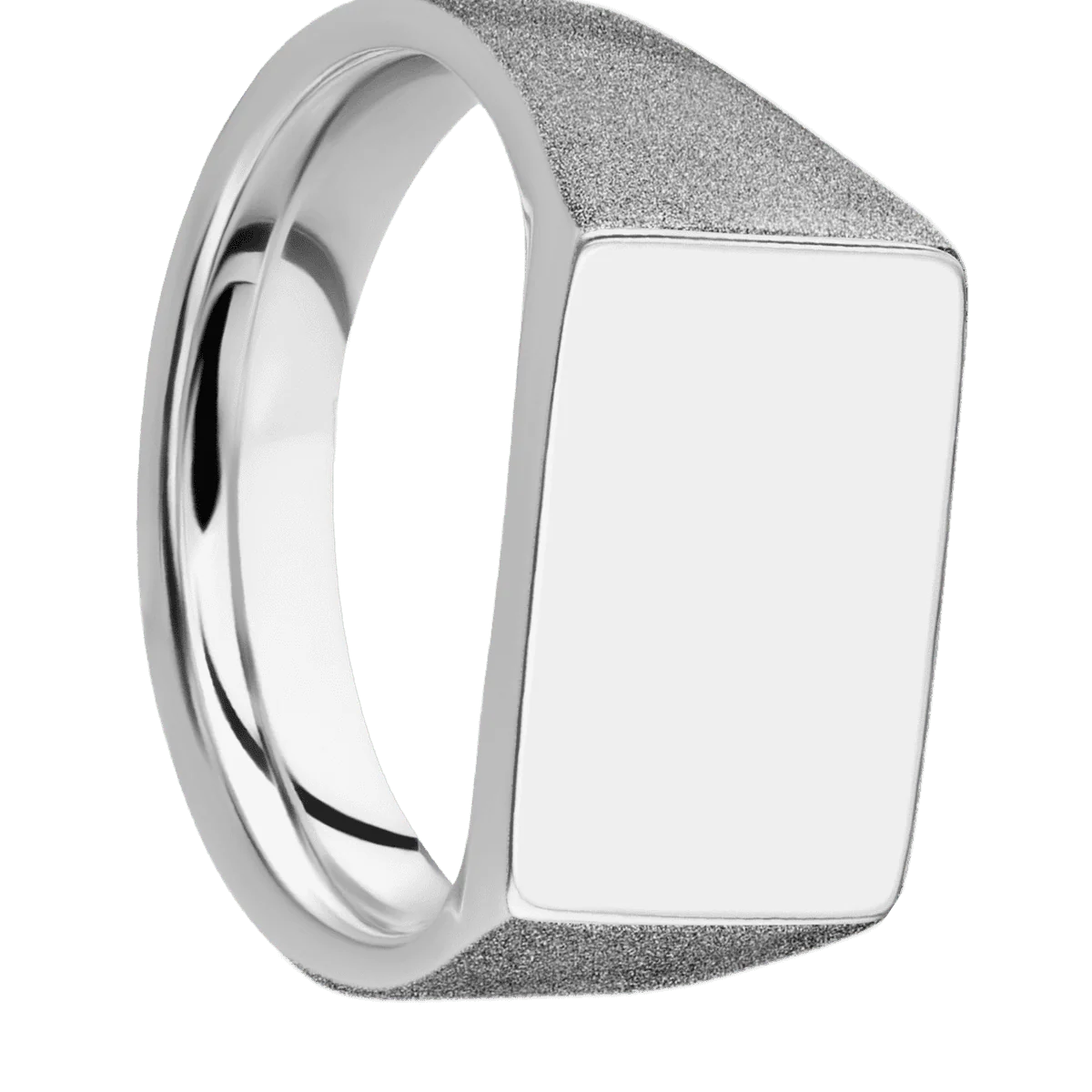 Medium Horizontal Rectangle signet ring (16x11.5mm) in Cobalt Chrome, with a Wide style band.