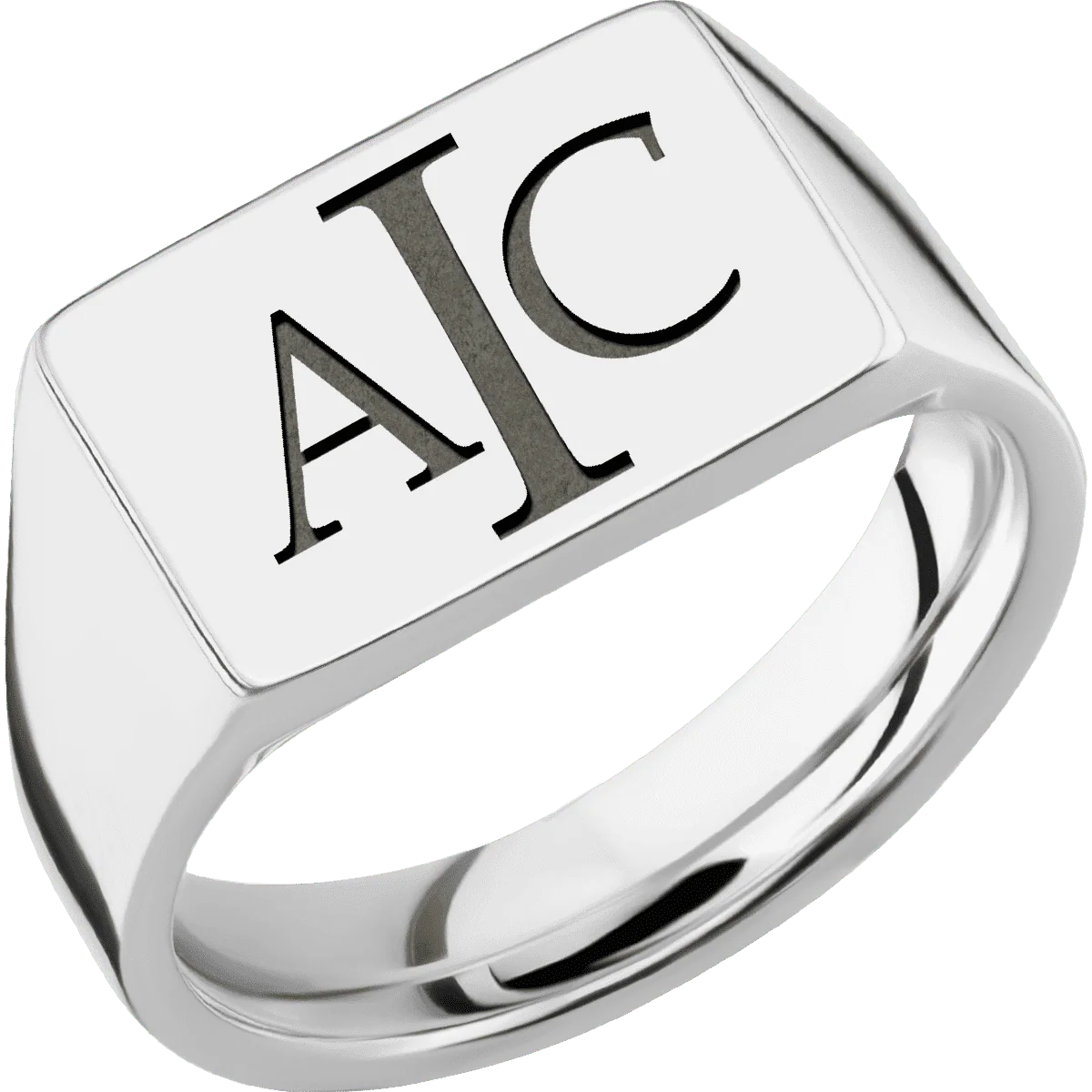 Medium Horizontal Rectangle signet ring (16x11.5mm) in Palladium Silver, with a Wide style band and a Book Antiqua 3 engraving. - Image 2