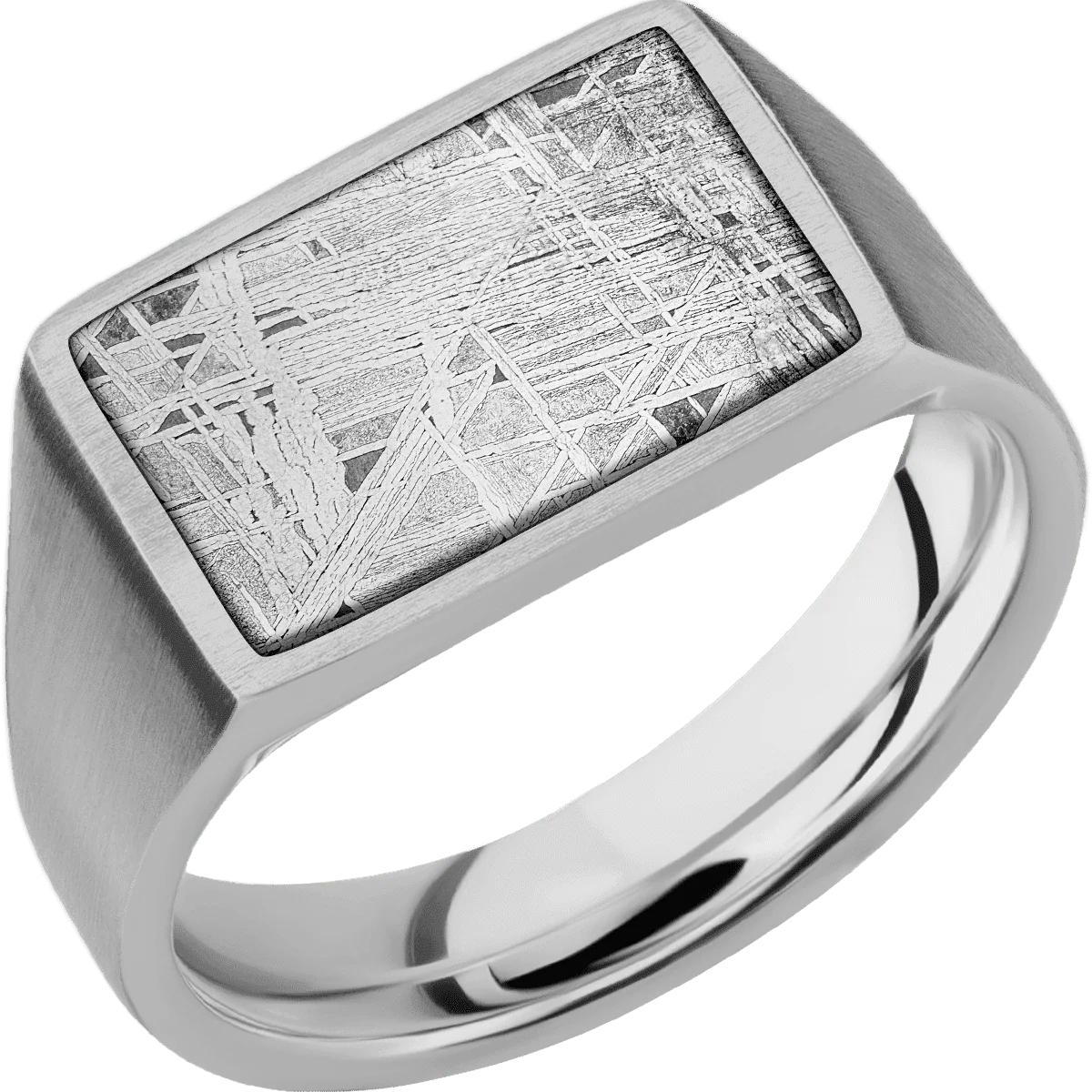 Medium Horizontal Rectangle signet ring (16x11.5mm) in Titanium, with a Wide style band, a Meteorite inlay. - Image 2