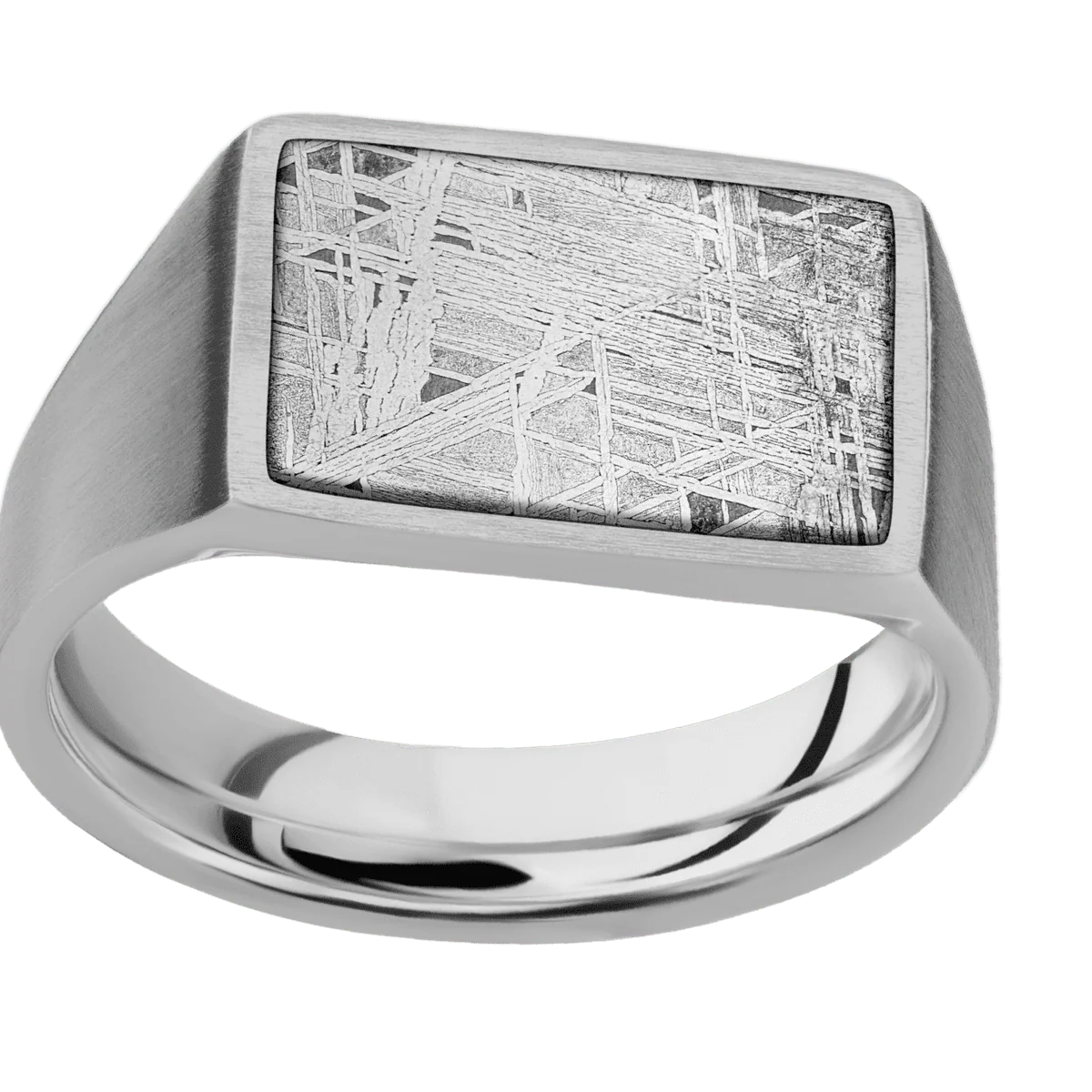 Medium Horizontal Rectangle signet ring (16x11.5mm) in Titanium, with a Wide style band, a Meteorite inlay. - Image 3