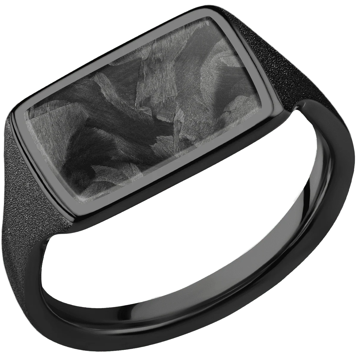 Medium Horizontal Rectangle signet ring (16x11.5mm) in Zirconium, with a Thin style band, a Forged Carbon Fiber inlay. - Image 2