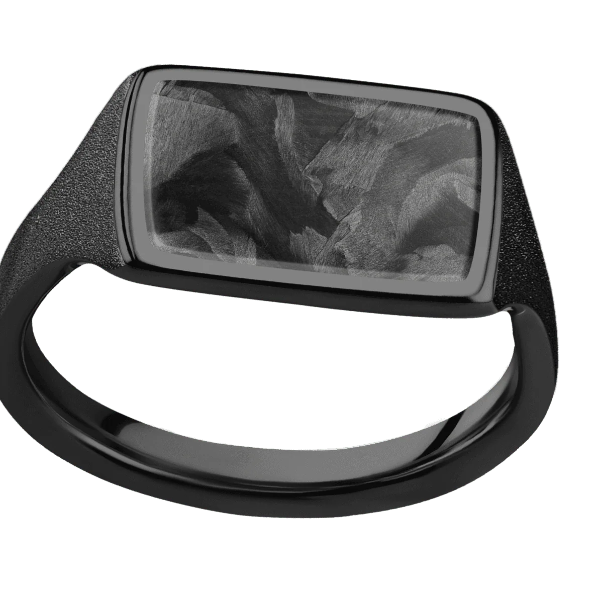 Medium Horizontal Rectangle signet ring (16x11.5mm) in Zirconium, with a Thin style band, a Forged Carbon Fiber inlay. - Image 3