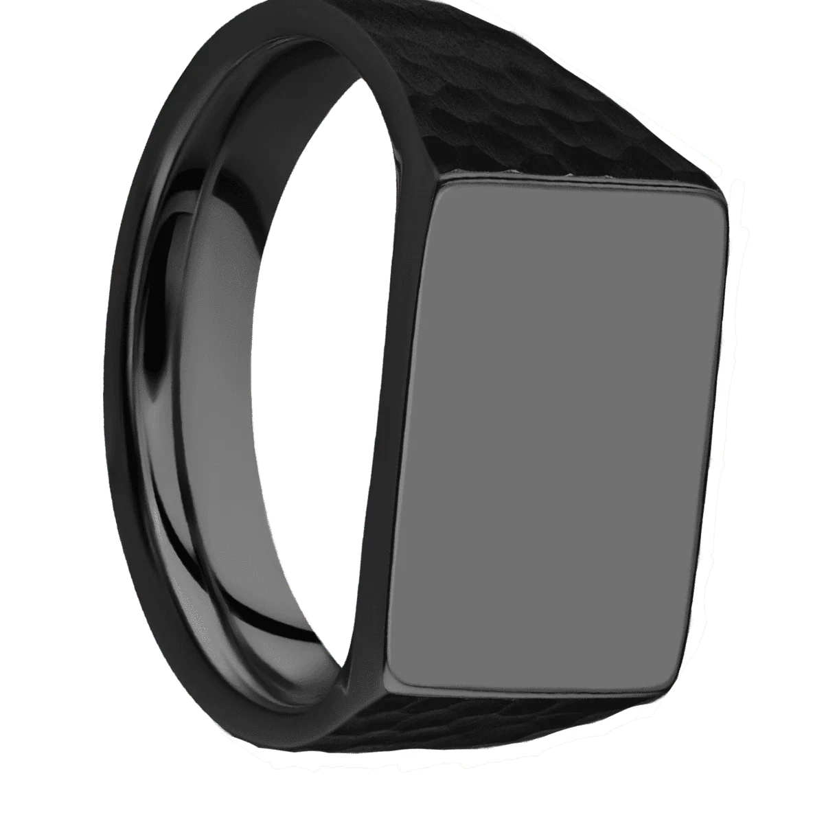Medium Horizontal Rectangle signet ring (16x11.5mm) in Zirconium, with a Wide style band.