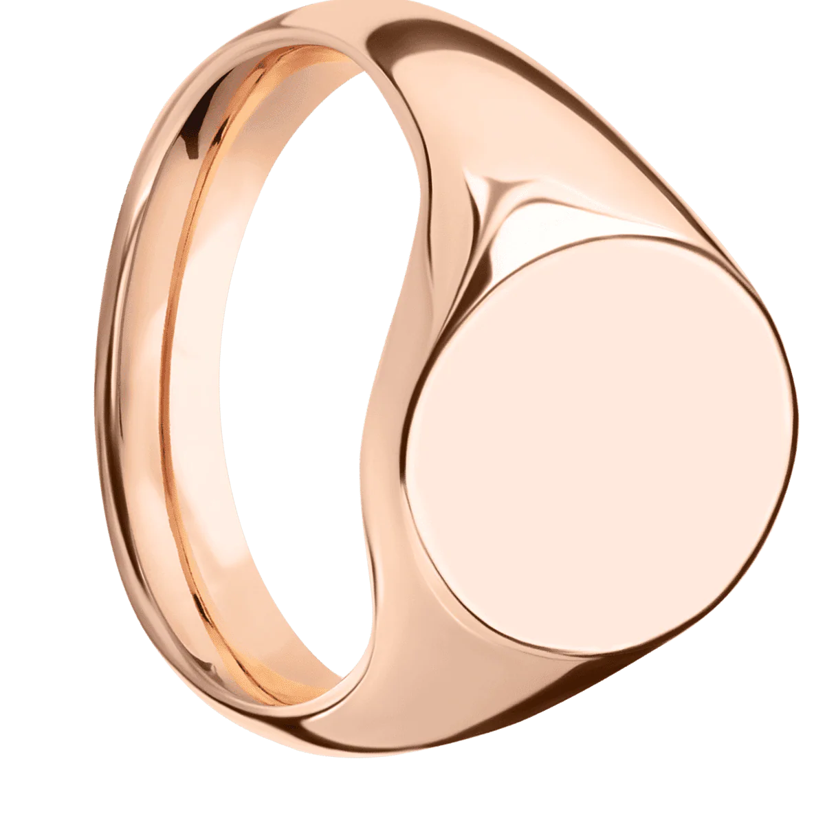 Medium Oval signet ring (16x13mm) in 14K Rose Gold, with a Wide style band.