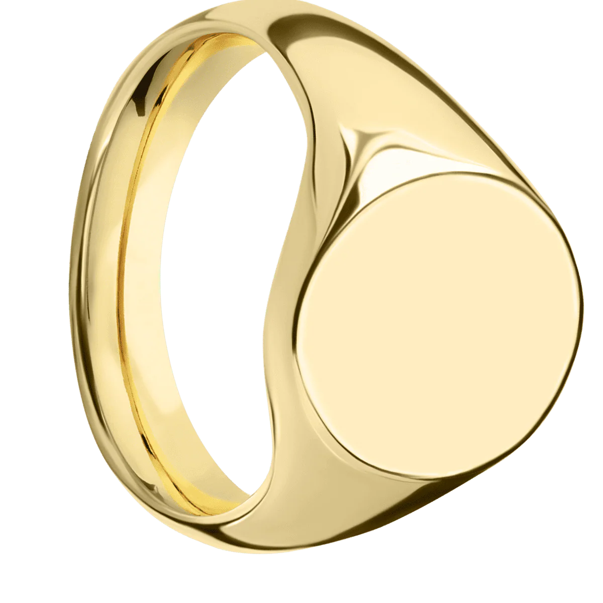 Medium Oval signet ring (16x13mm) in 18K Yellow Gold, with a Wide style band.