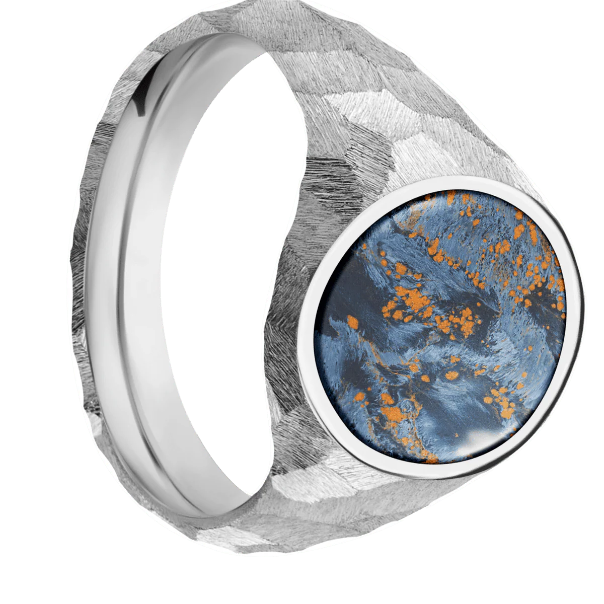 Medium Oval signet ring (16x13mm) in Cobalt Chrome, with a Wide style band, a Pietersite inlay.