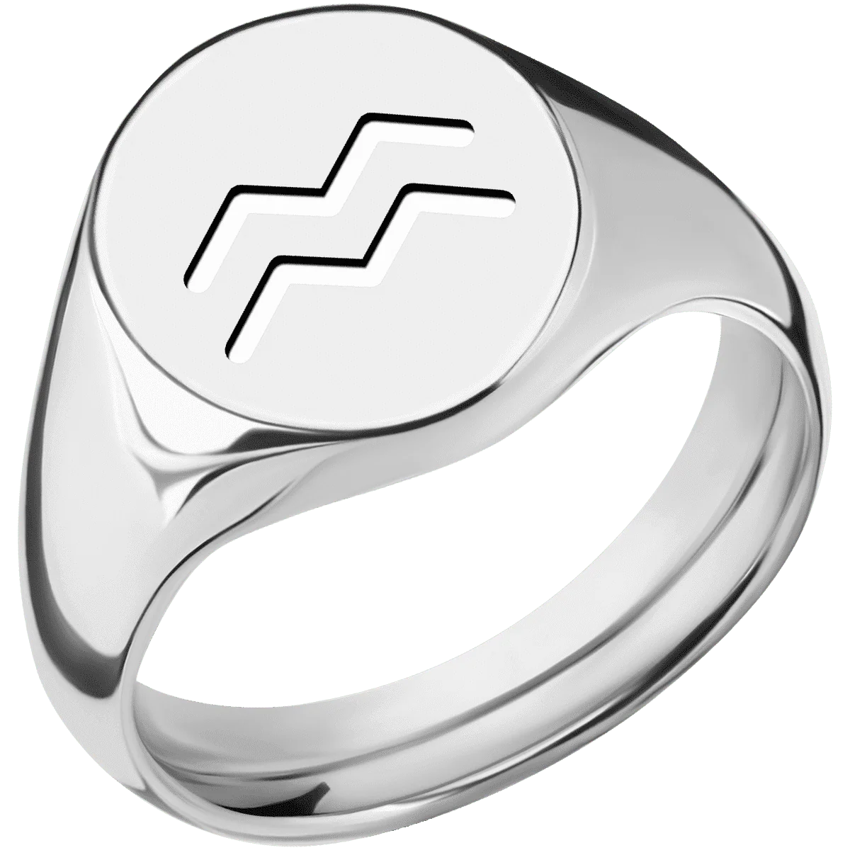 Medium Oval signet ring (16x13mm) in Palladium Silver, with a Wide style band and an Aquarius engraving. - Image 2