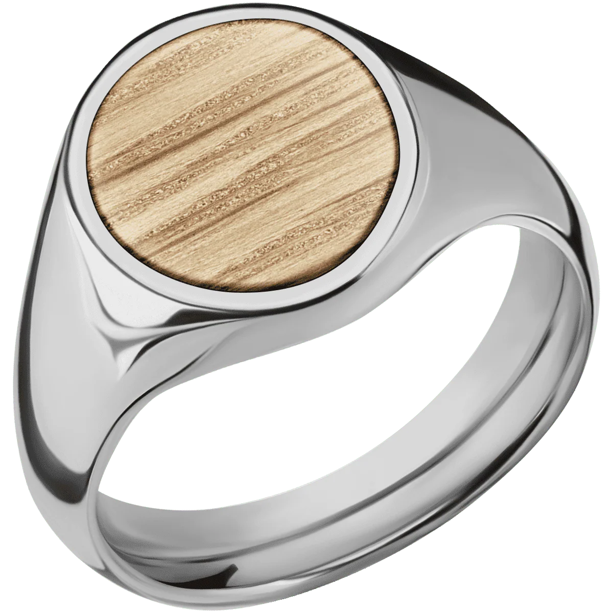 Medium Oval signet ring (16x13mm) in Titanium, with a Wide style band, a Natural Oak inlay. - Image 2