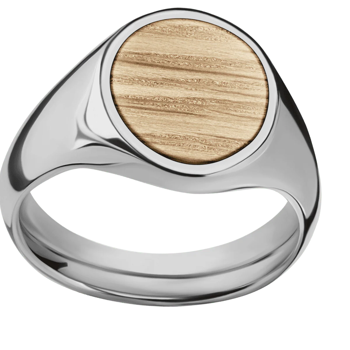 Medium Oval signet ring (16x13mm) in Titanium, with a Wide style band, a Natural Oak inlay. - Image 3