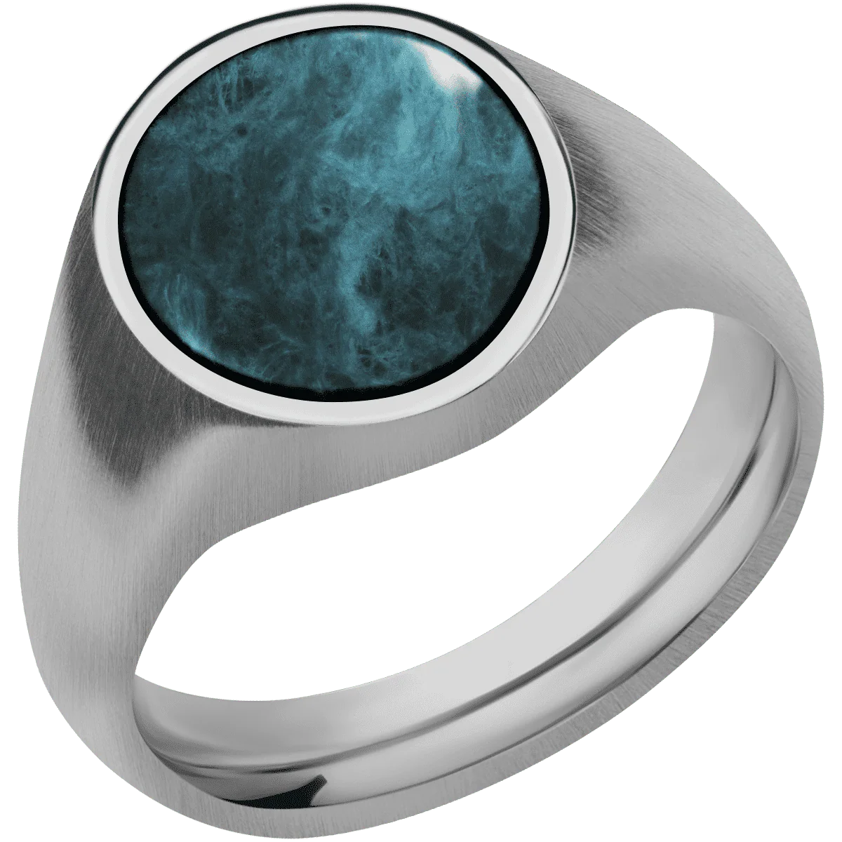 Medium Oval signet ring (16x13mm) in Titanium, with a Wide style band, a Washington Blue Jade inlay. - Image 2