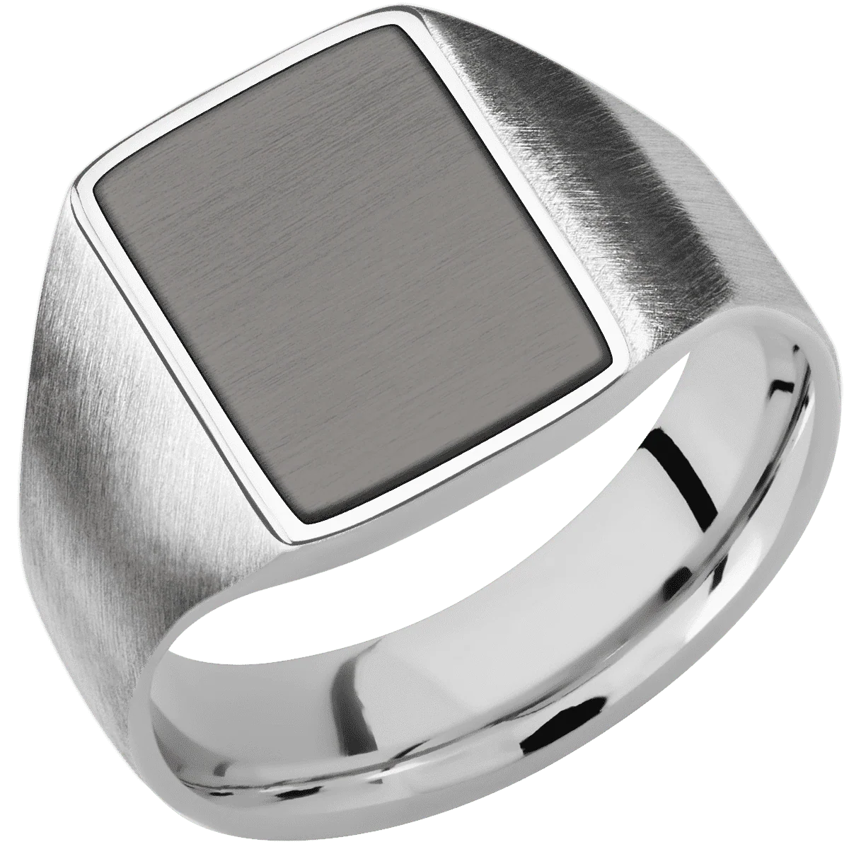 Medium Rectangle signet ring (16x11.5mm) in Palladium Silver, with a Wide style band, a Tantalum Noir inlay. - Image 2