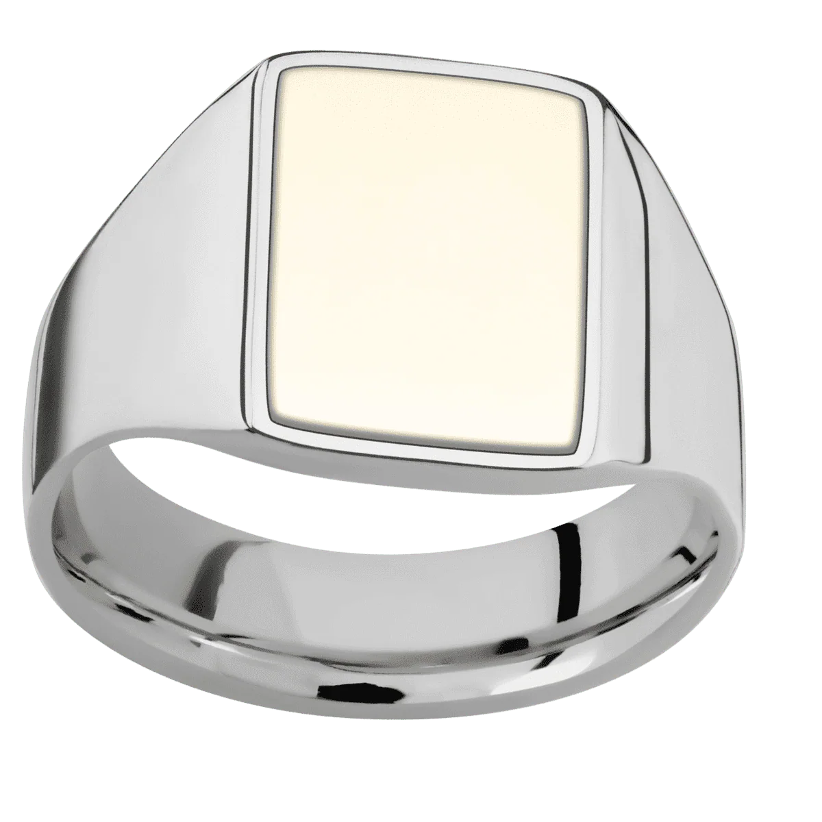 Medium Rectangle signet ring (16x11.5mm) in Titanium, with a Wide style band, a 14K Yellow Gold inlay. - Image 3
