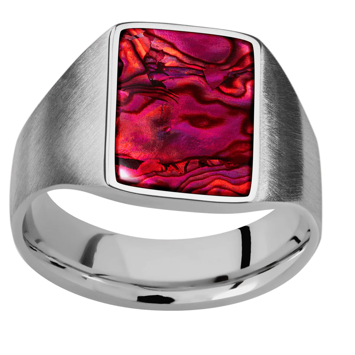 Medium Rectangle signet ring (16x11.5mm) in Titanium, with a Wide style band, a Fuchsia Abalone inlay. - Image 3