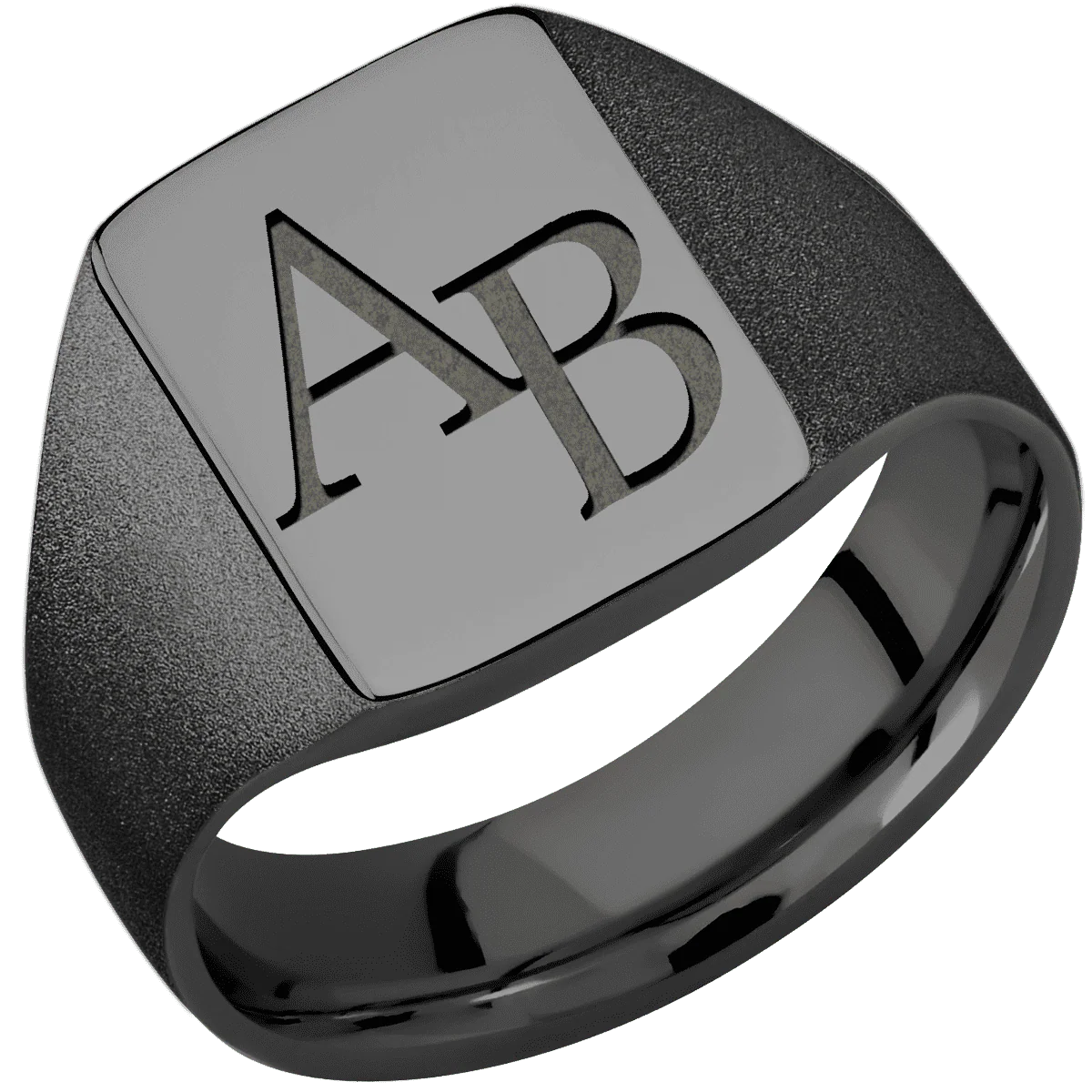 Medium Rectangle signet ring (16x11.5mm) in Zirconium, with a Wide style band and a Book Antiqua 2 engraving. - Image 2