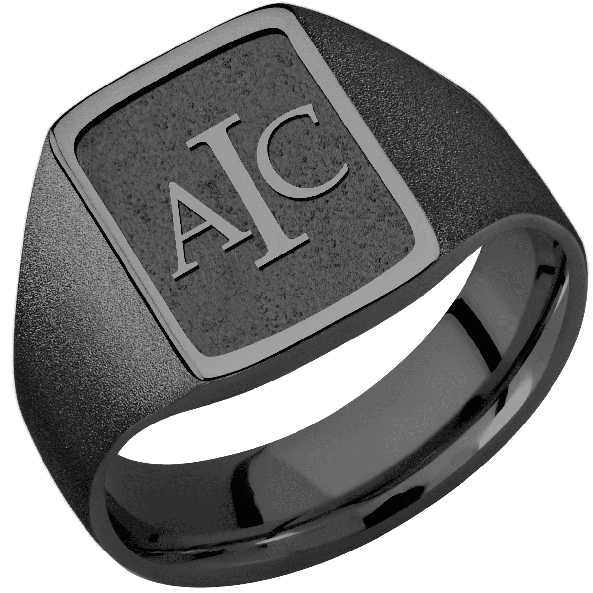 Medium Rectangle signet ring (16x11.5mm) in Zirconium, with a Wide style band and a Book Antiqua 3 Rev engraving. - Image 2
