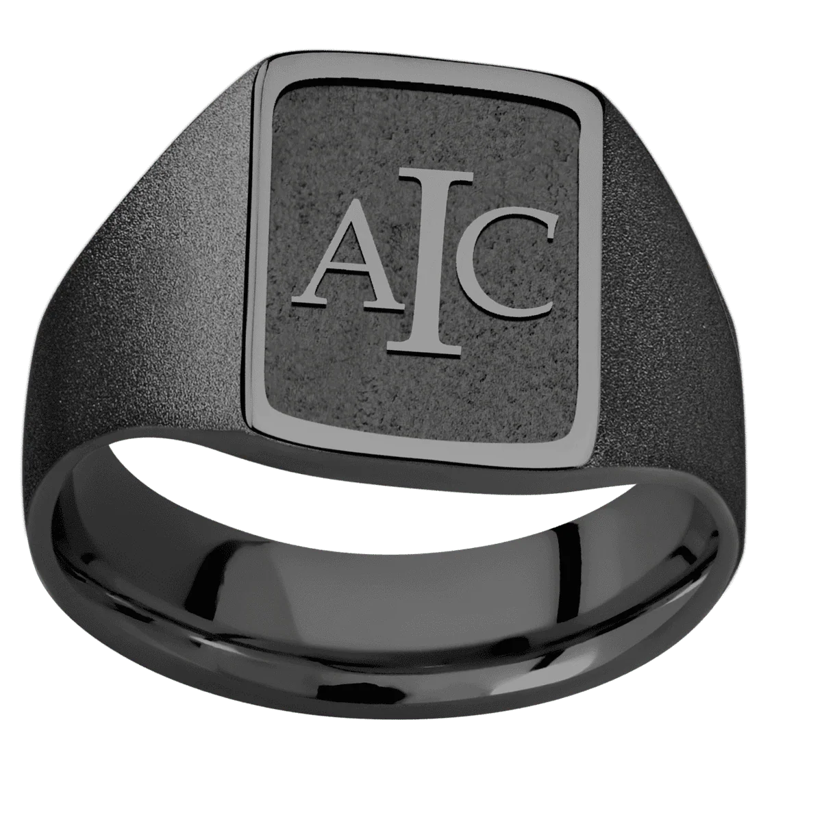 Medium Rectangle signet ring (16x11.5mm) in Zirconium, with a Wide style band and a Book Antiqua 3 Rev engraving. - Image 3