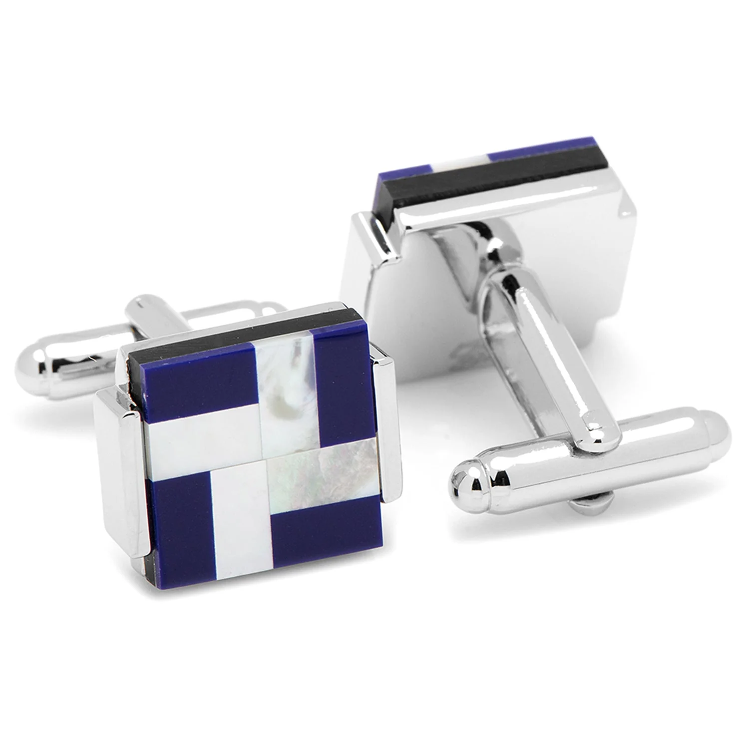 Mother of Pearl and Lapis Blue Windmill Square Cufflinks - Image 2