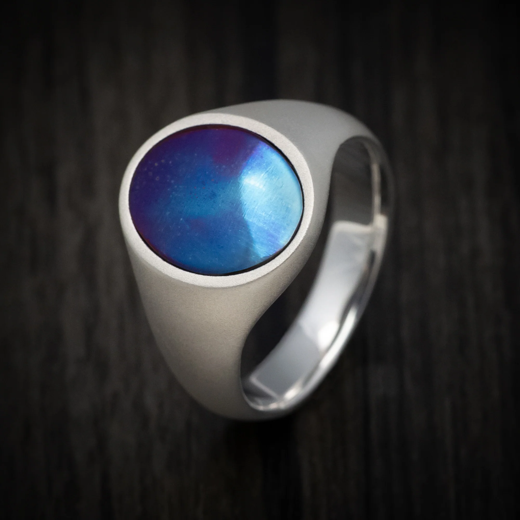 Palladium Silver Signet Ring with Supercar Ron Authentic Supercar Exhaust Inlay - Image 3