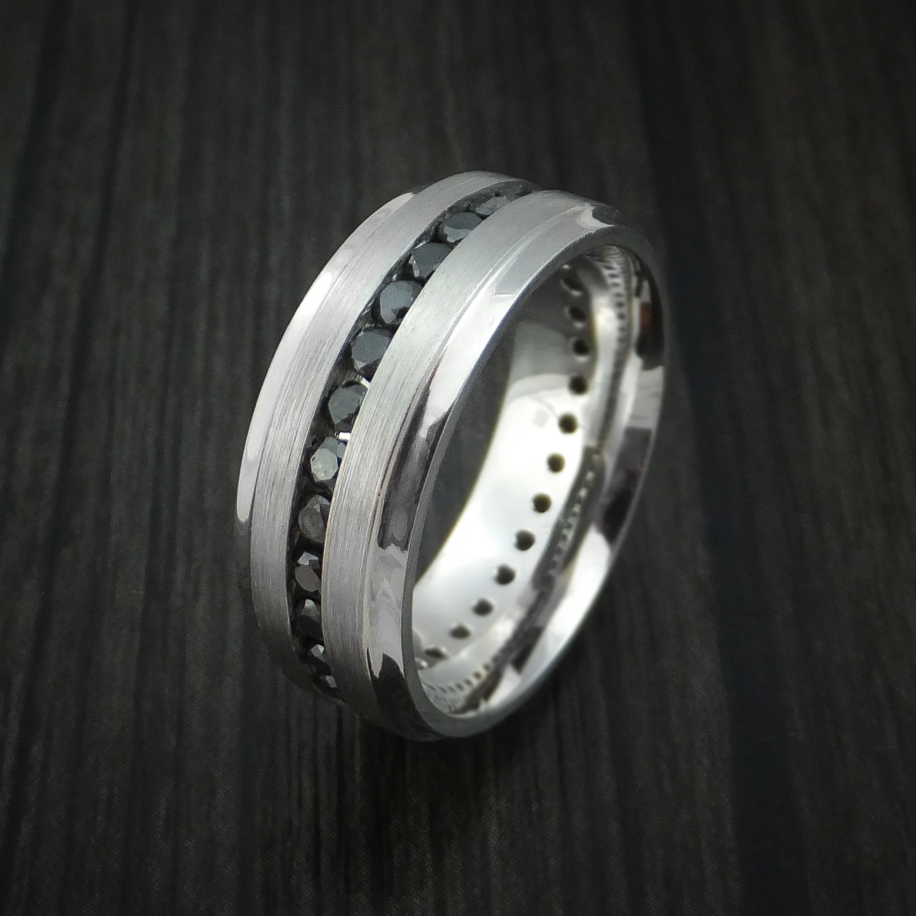 Platinum and Black Diamonds Eternity Men's Ring Custom Made Band - Image 4