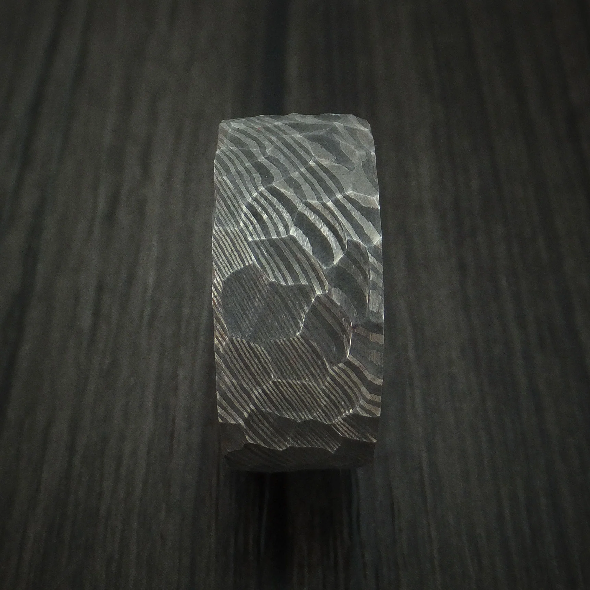 Rock Hammer Damascus Steel Wide Men's Band with Cerakote Sleeve Custom Made Men's Band - Image 3