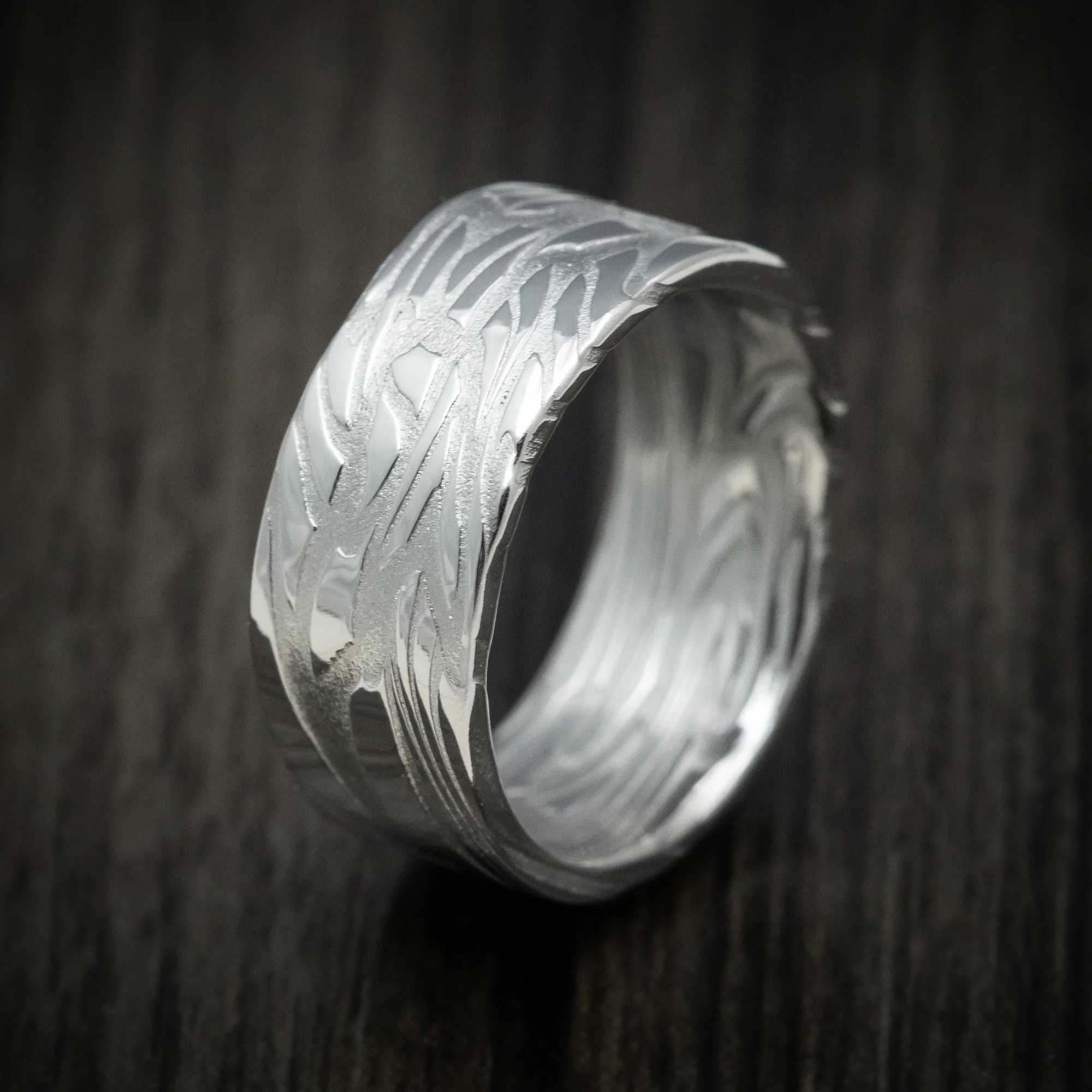 Scale Kuro Damascus Steel Men's Ring Custom Made Band - Image 4