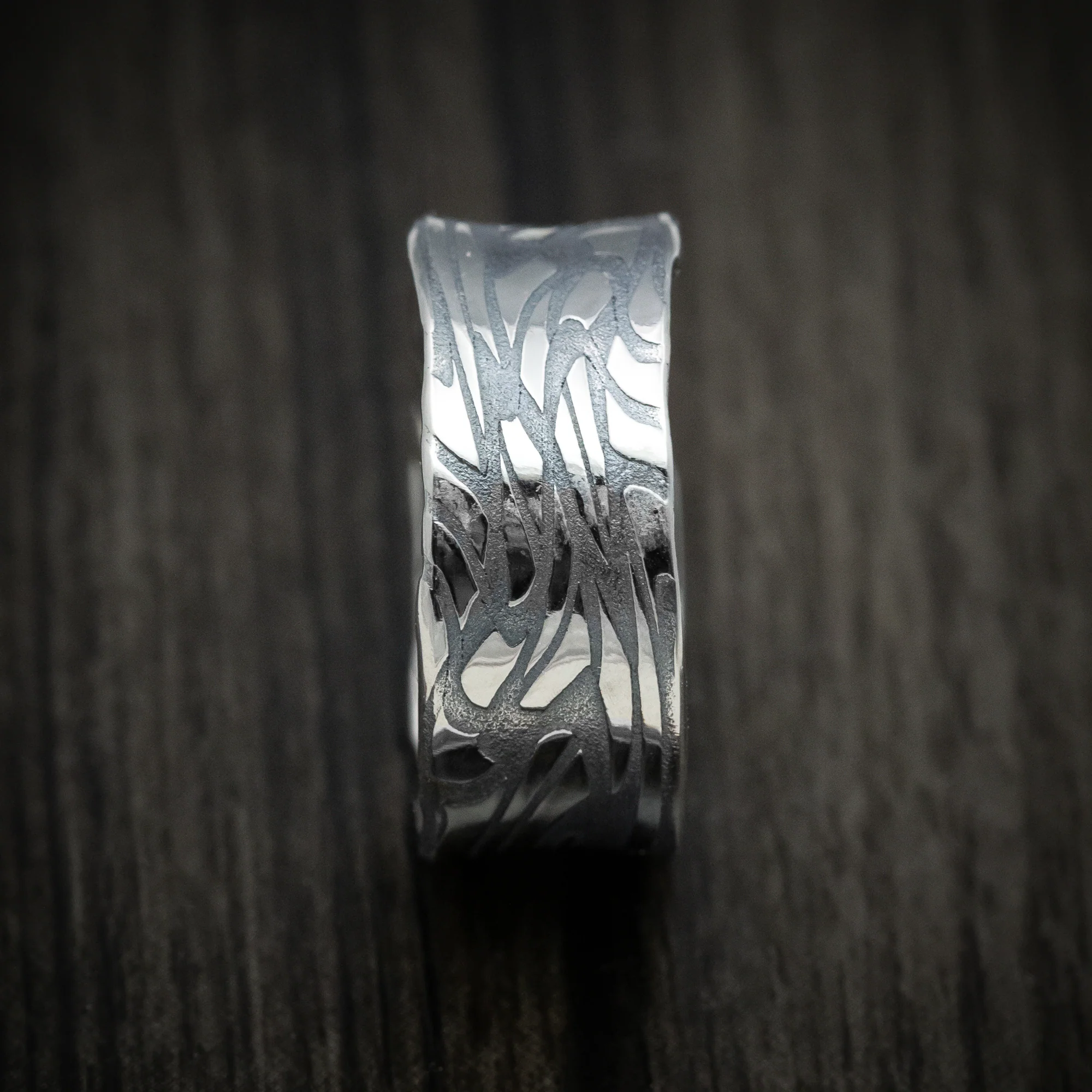 Scale Kuro Damascus Steel Men's Ring Custom Made Band - Image 3