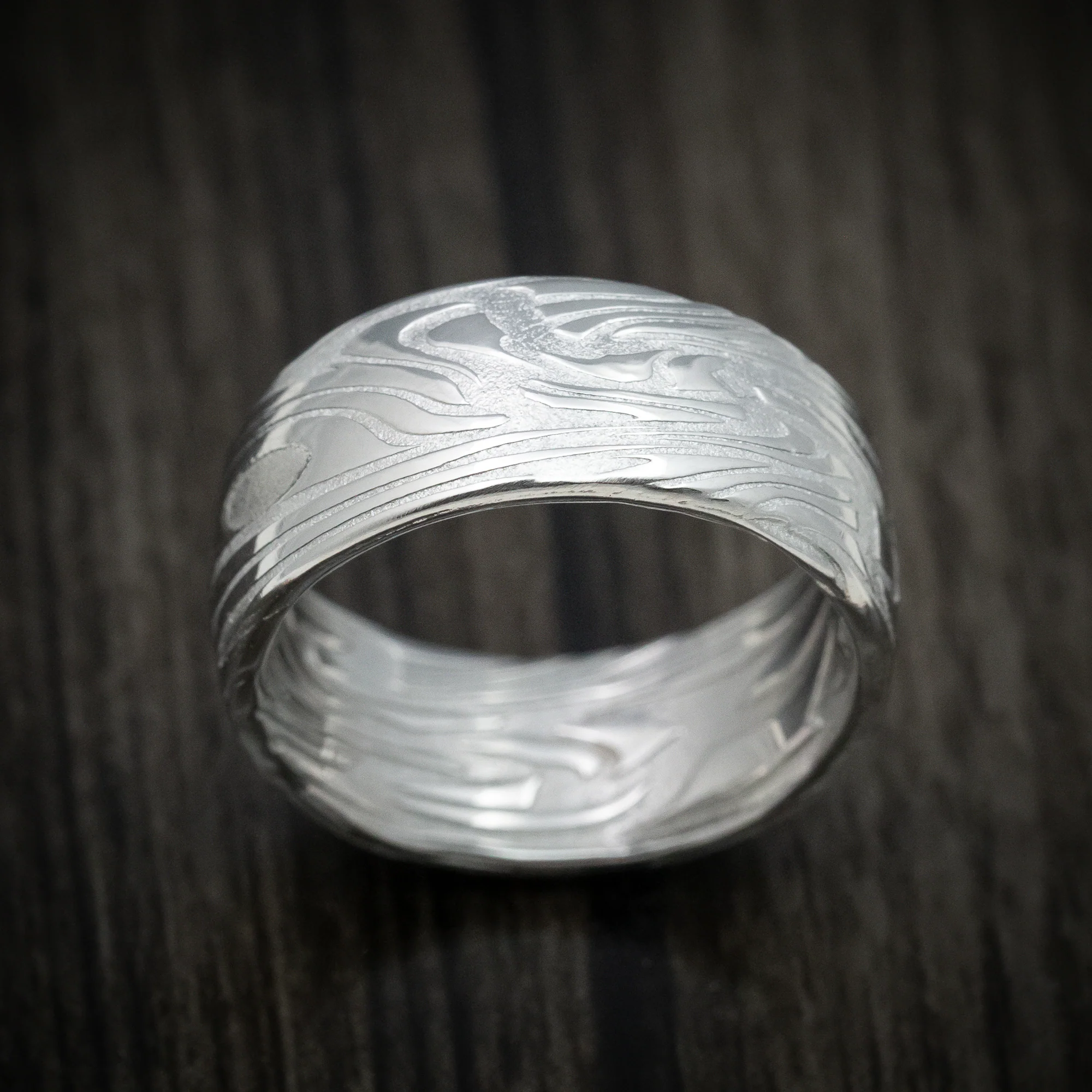 Scale Kuro Damascus Steel Men's Ring Custom Made Band - Image 2