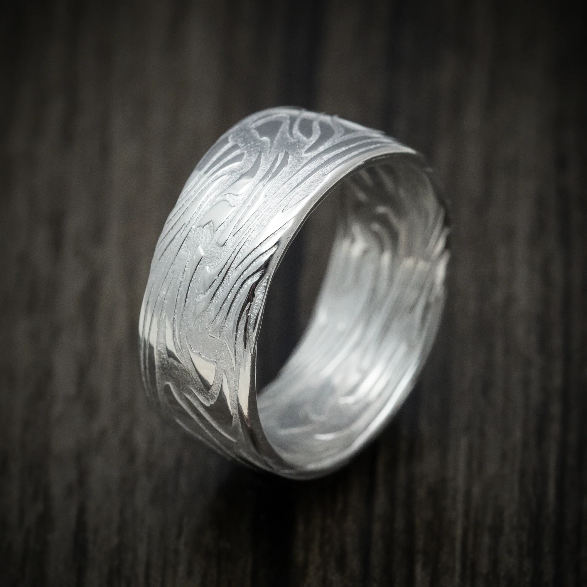 Scale Kuro Damascus Steel Men's Ring Custom Made Band - Image 4
