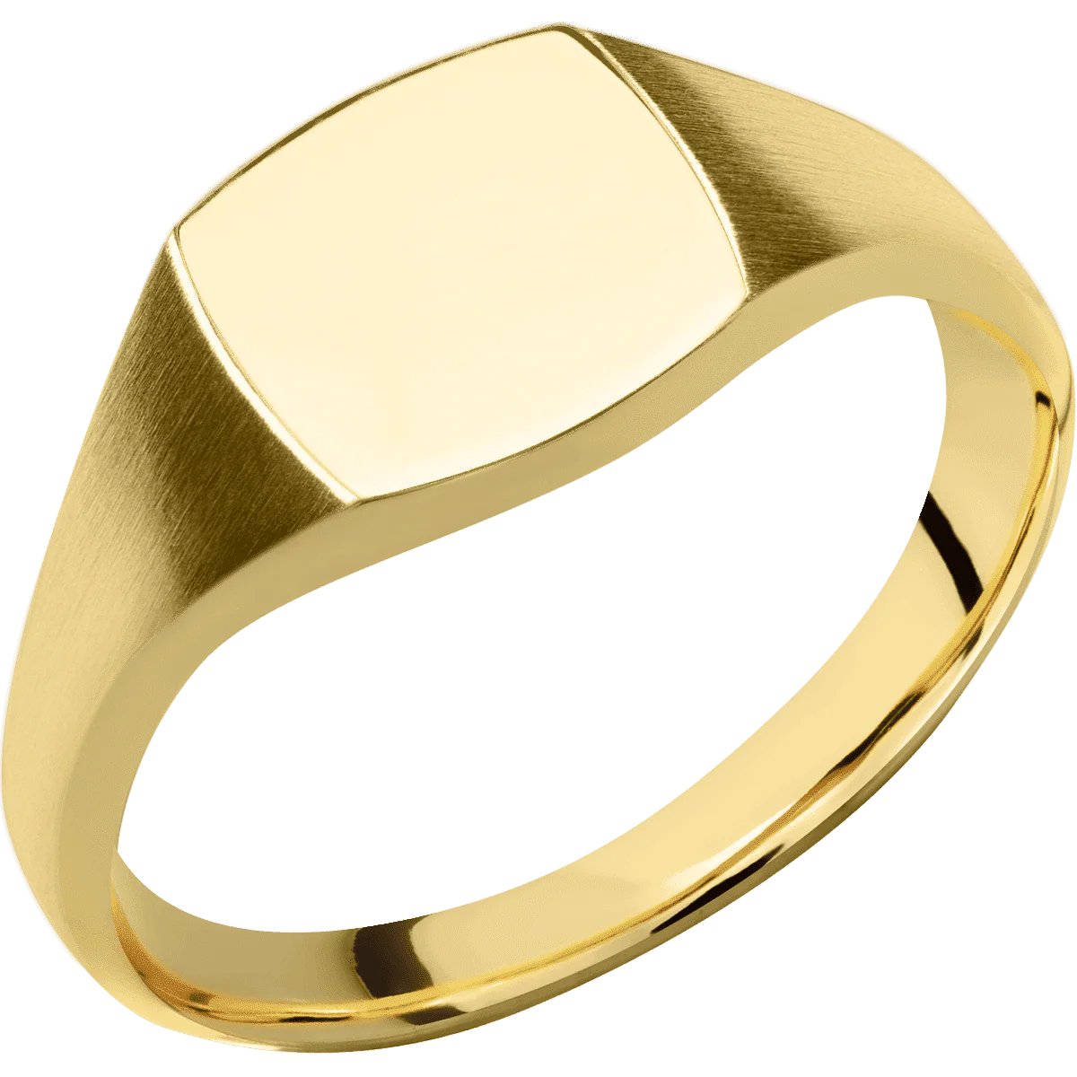 Small Cushion signet ring (10x10mm) in 14K Yellow Gold, with a Thin style band. - Image 2