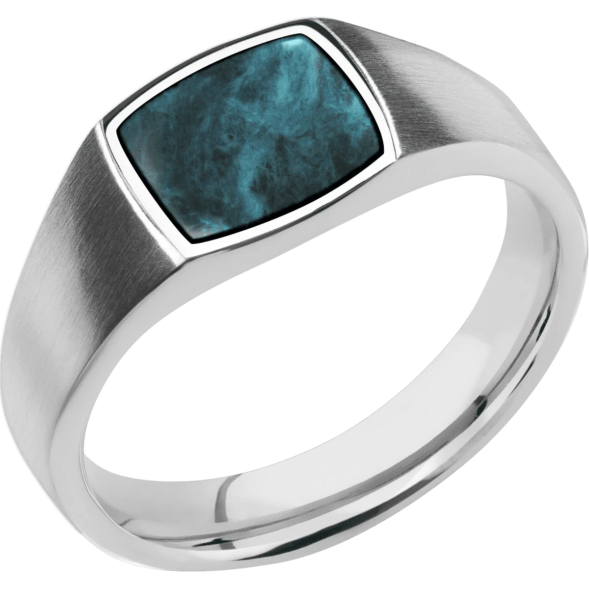Small Cushion signet ring (10x10mm) in Cobalt Chrome, with a Wide style band, a Washington Blue Jade inlay. - Image 2
