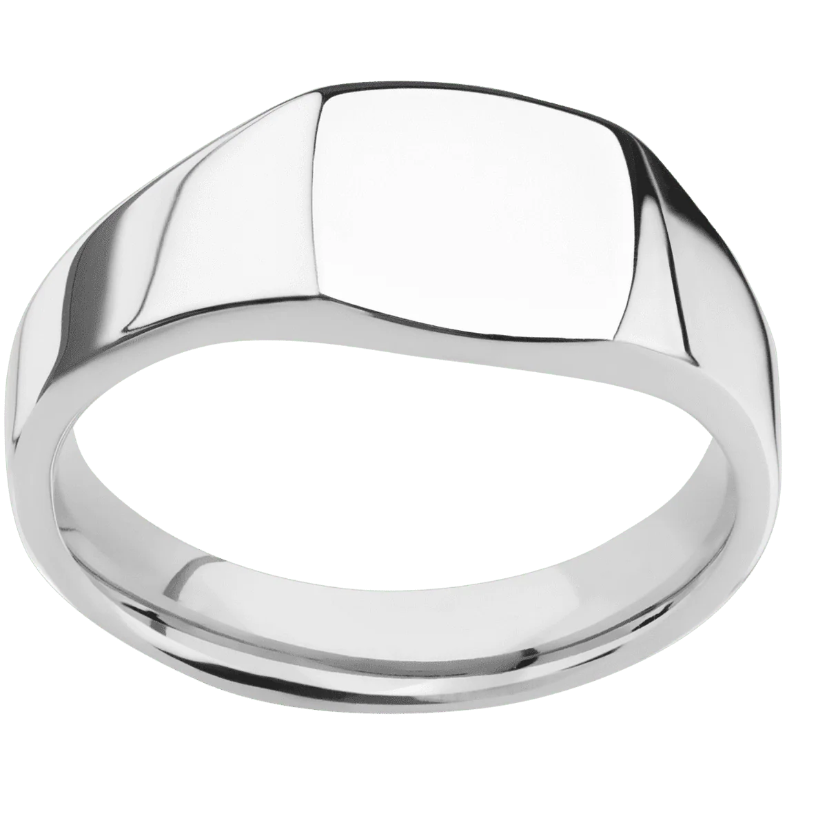 Small Cushion signet ring (10x10mm) in Platinum, with a Wide style band. - Image 3