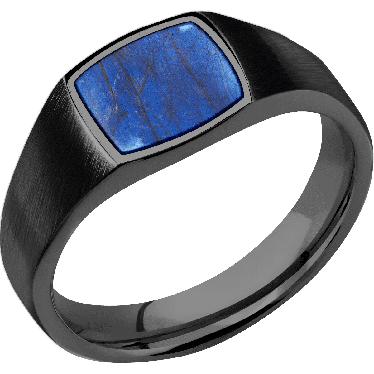 Small Cushion signet ring (10x10mm) in Zirconium, with a Wide style band, a Labradorite inlay. - Image 2