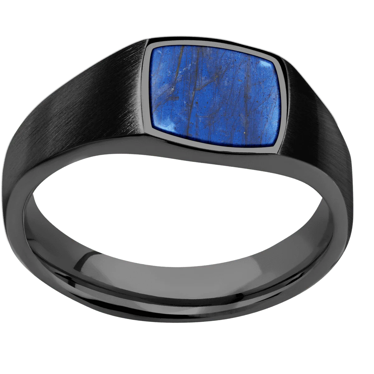 Small Cushion signet ring (10x10mm) in Zirconium, with a Wide style band, a Labradorite inlay. - Image 3