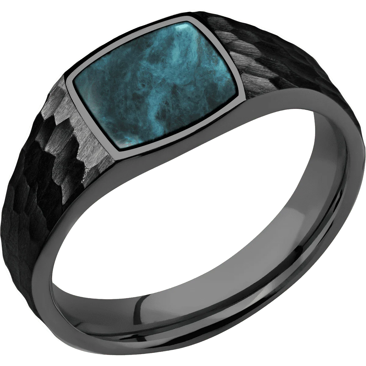 Small Cushion signet ring (10x10mm) in Zirconium, with a Wide style band, a Washington Blue Jade inlay. - Image 2