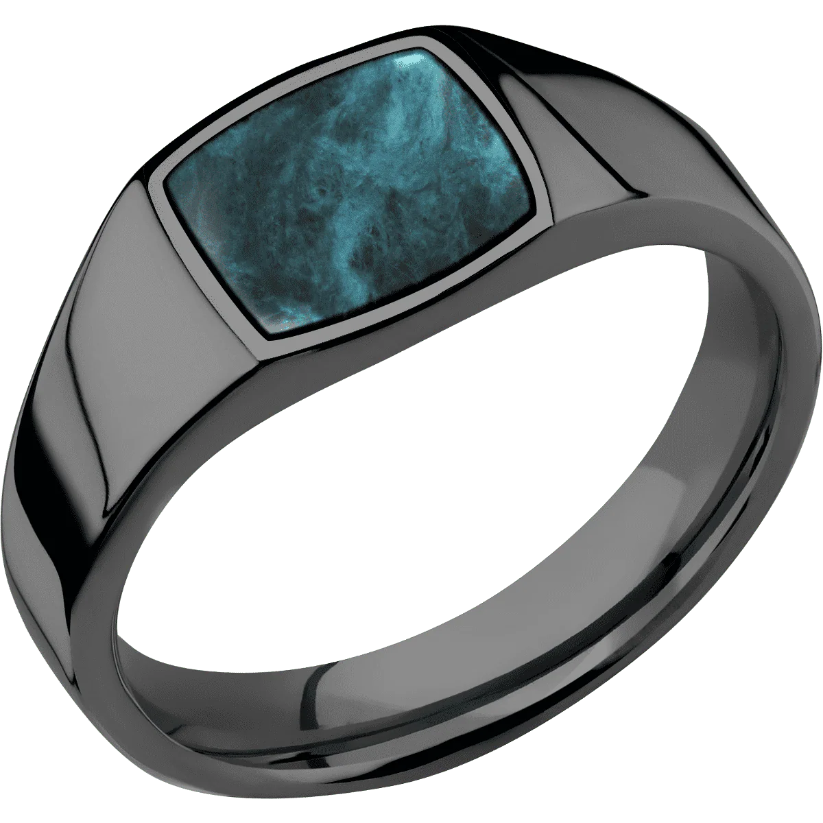 Small Cushion signet ring (10x10mm) in Zirconium, with a Wide style band, a Washington Blue Jade inlay. - Image 2