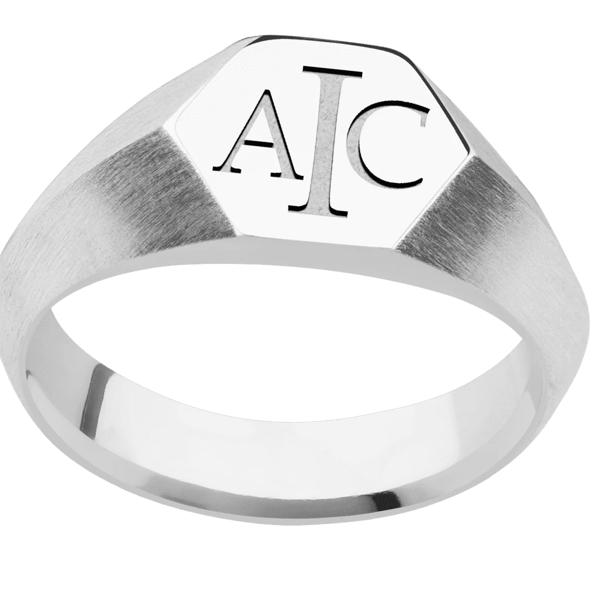 Small Hexagon signet ring (11.5x10) in Cobalt Chrome, with a Wide style band and a Book Antiqua 3 engraving. - Image 3