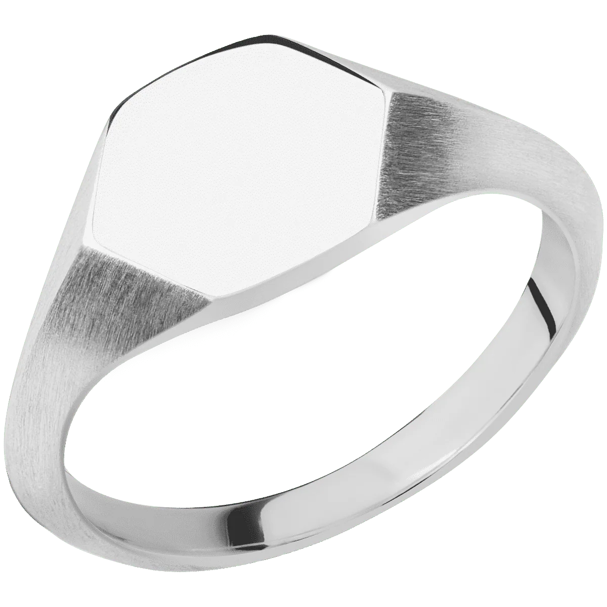 Small Hexagon signet ring (11.5x10) in Platinum, with a Thin style band. - Image 2