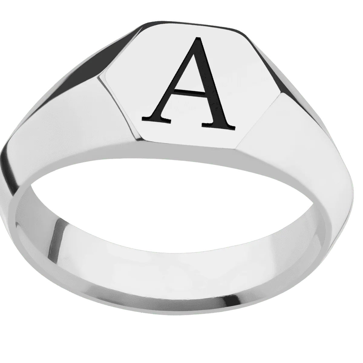 Small Hexagon signet ring (11.5x10) in Titanium, with a Wide style band and a Book Antiqua 1 engraving. - Image 3