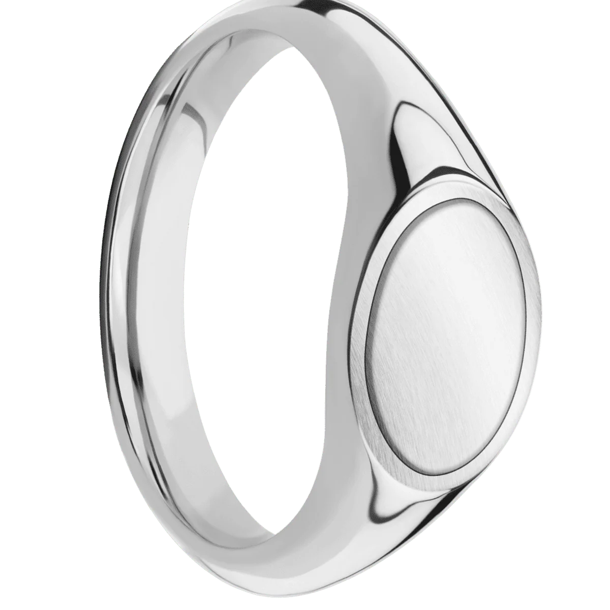 Small Horizontal Oval signet ring (12x9mm) in Cobalt Chrome, with a Wide style band, a Platinum inlay.