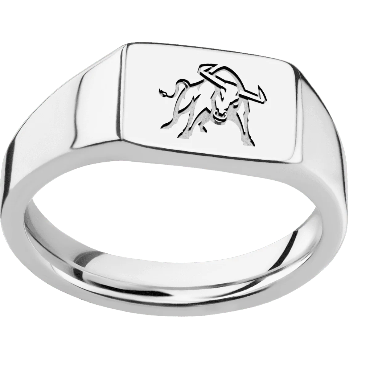 Small Horizontal Rectangle signet ring (12x9mm) in Platinum, with a Wide style band and an Utah State Bull engraving. - Image 3