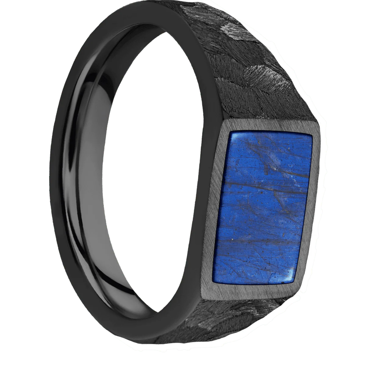 Small Horizontal Rectangle signet ring (12x9mm) in Zirconium, with a Wide style band, a Labradorite inlay.