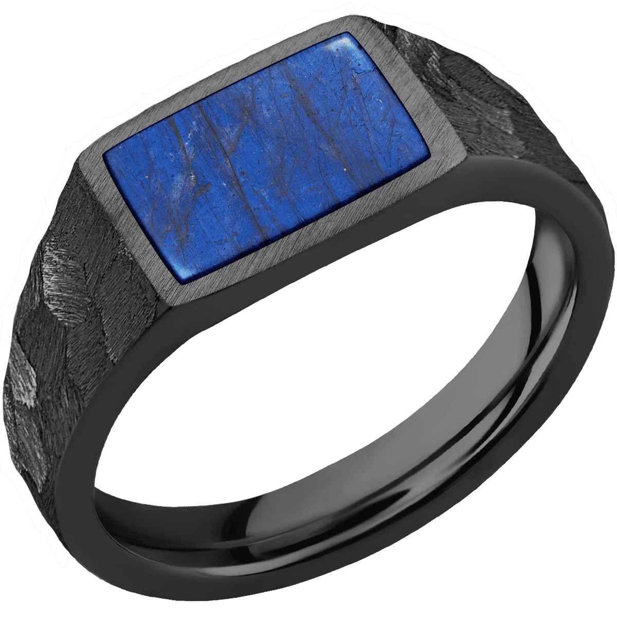 Small Horizontal Rectangle signet ring (12x9mm) in Zirconium, with a Wide style band, a Labradorite inlay. - Image 2