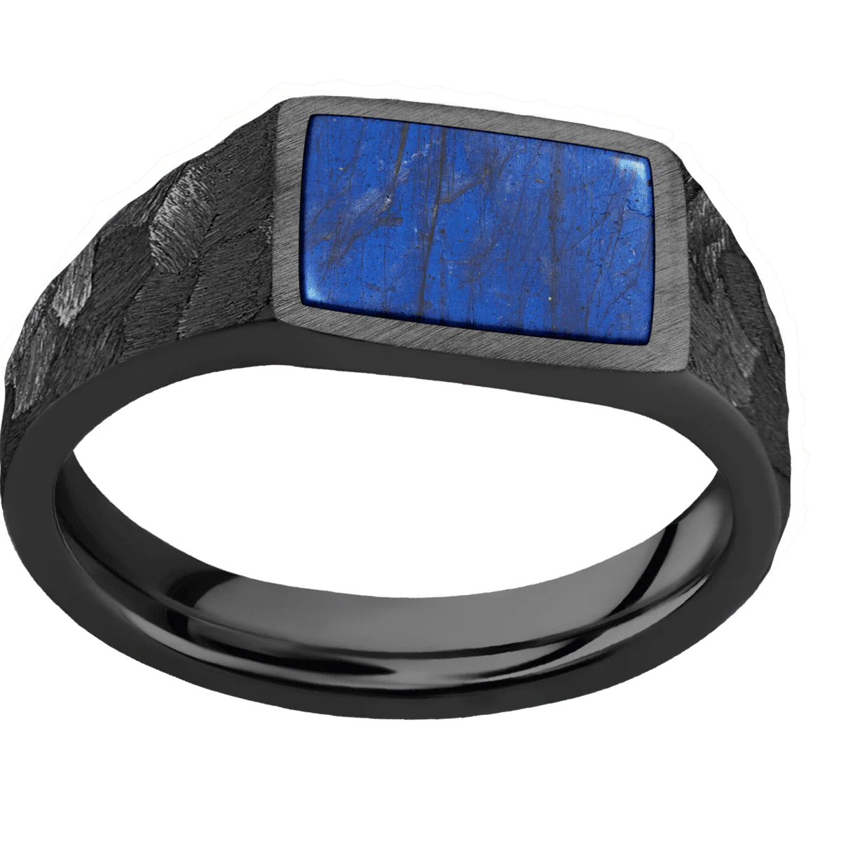 Small Horizontal Rectangle signet ring (12x9mm) in Zirconium, with a Wide style band, a Labradorite inlay. - Image 3