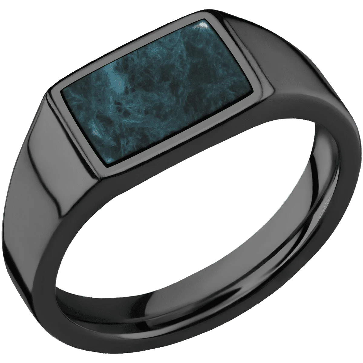 Small Horizontal Rectangle signet ring (12x9mm) in Zirconium, with a Wide style band, a Washington Blue Jade inlay. - Image 2